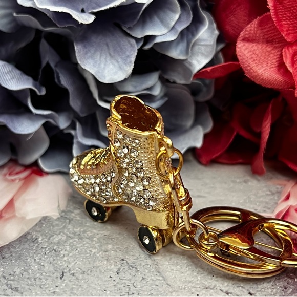 Golden Roller Skate with Silver Crystals Keychain Charm - Picture 5 of 16